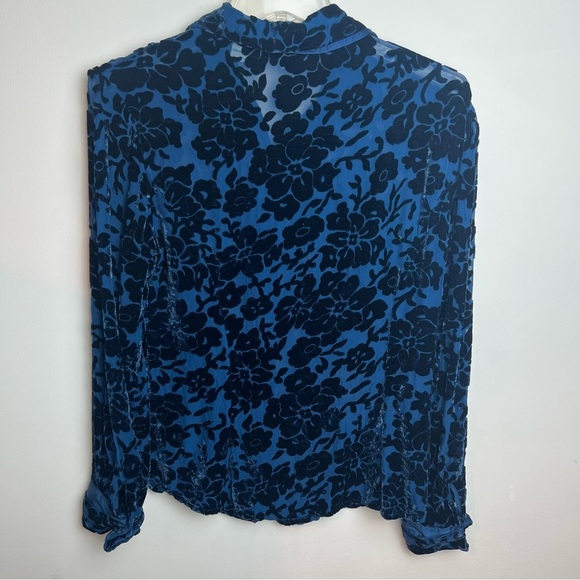 Vintage Ann Taylor Silk Burnout Velvet Button Down Shirt Top Dark Romantic 4 - Picture 9 of 13